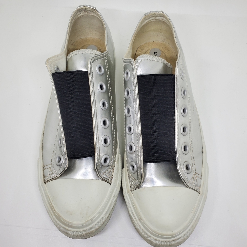 3/$50 Junya Watanabe White Slip-On Sneakers with Black Elastic